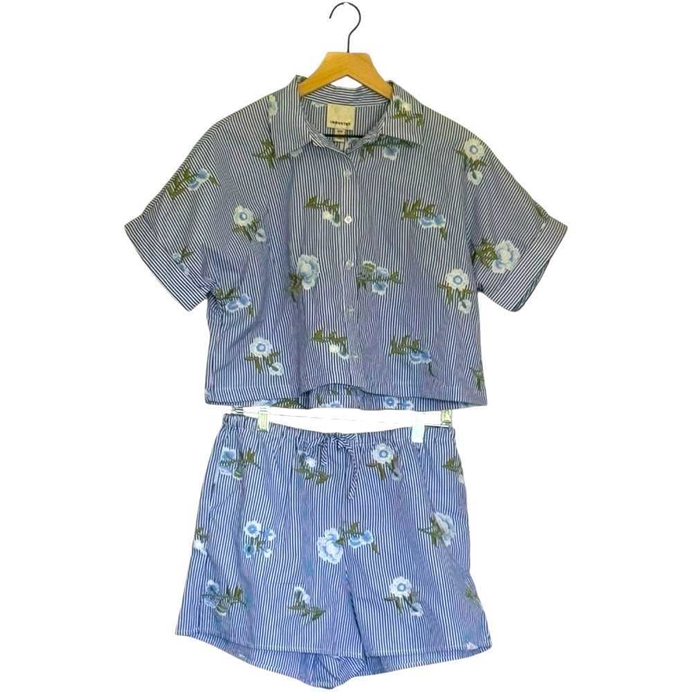 Industry Floral Blue Striped Pajama‎ Set Size M